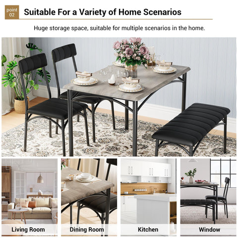 CuteHairy Dining Table Set for 4 – Wooden Table with Upholstered Bench & 2 Chairs, Compact Dining Table Set for Apartments