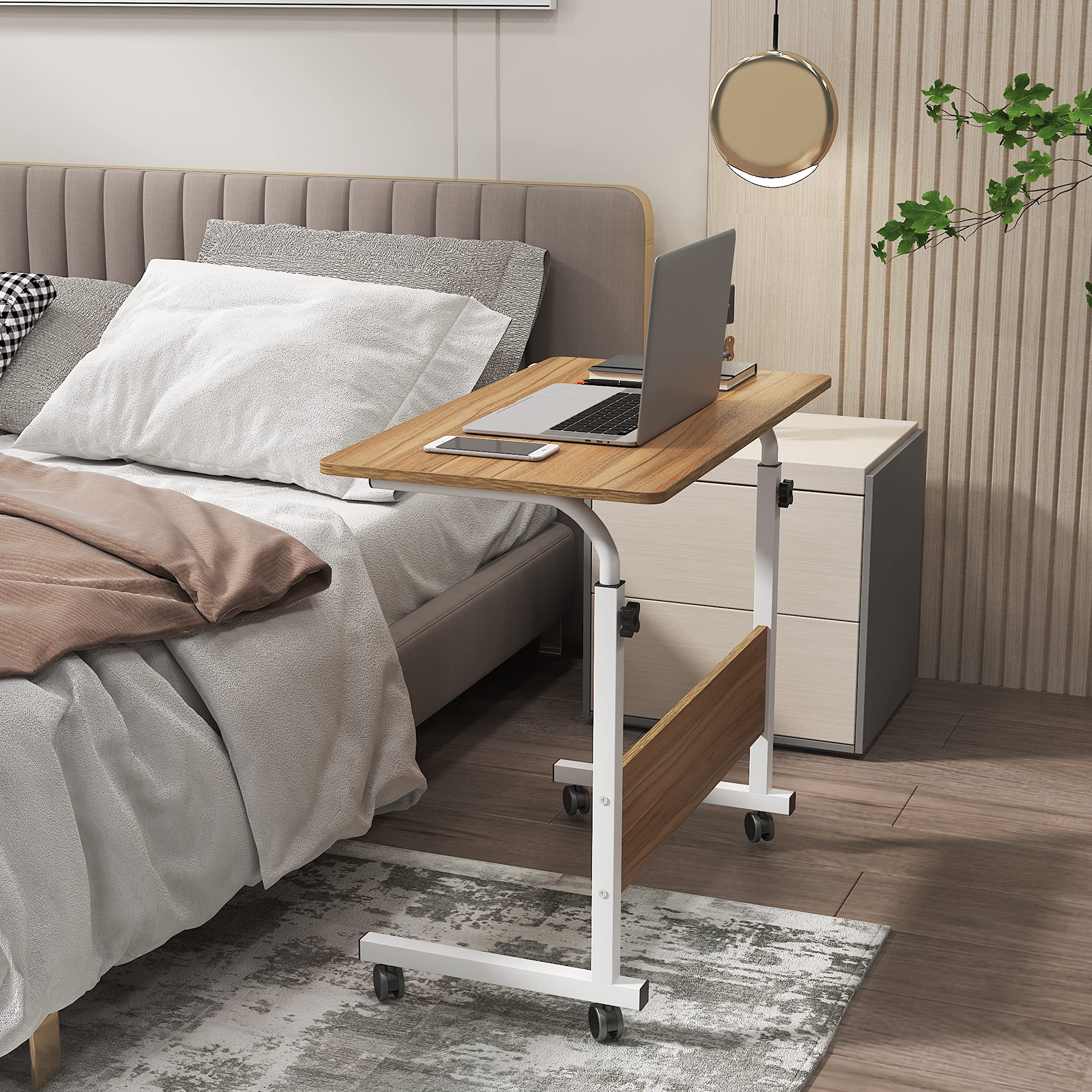 sogesfurniture Laptop Table Height Adjustable, Mobile Laptop Stand Coffee Table Side Table, portable Laptop Desk Tray for Sofa, Bed, Balcony, Garden