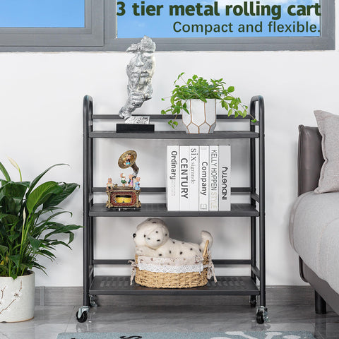HDANI Serving Trolley,3-Tier Metal Trolley,Black,60x30x75cm Mesh