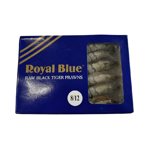 ROYAL BLUE Raw Black Tiger Prawns HOSO 8/12 600g net