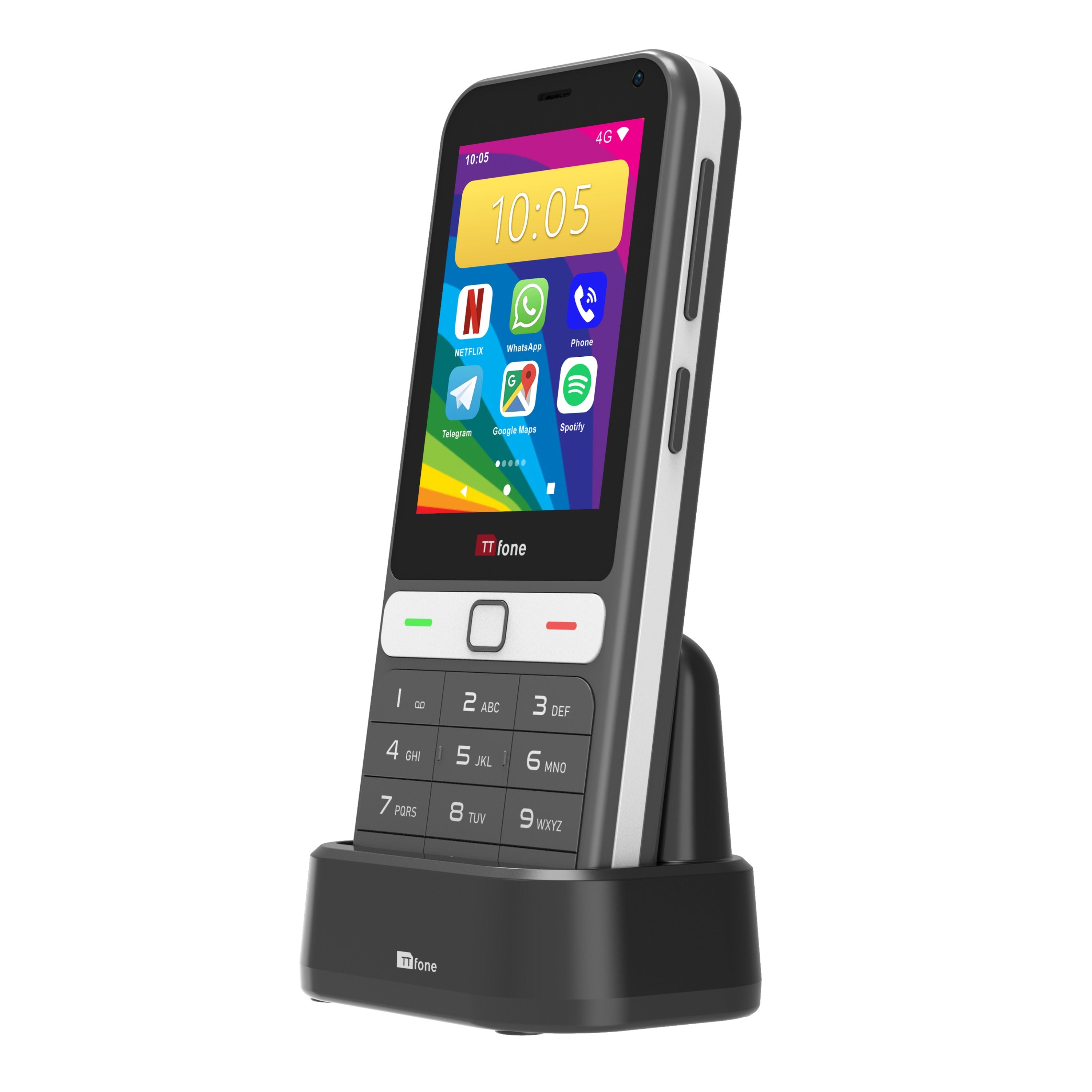 TTfone TT280  Simple 4G Dual SIM Bar Phone with Android, 2.8" Touchscreen, Keypad, 2MP Camera, USB-C - Easy to Use Unlocked Mobile (with Dock Charger and EE Sim card)