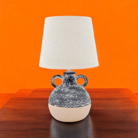 AcaciaHome Ceramic Table Lamp with Rustic Earthen Urn Base and 9" Drum Shade – Stylish and Durable Home Lighting Warm Cozy Ambiance for Bedroom, Living Room, Hallway, or Study (Table Lamp 38CM)