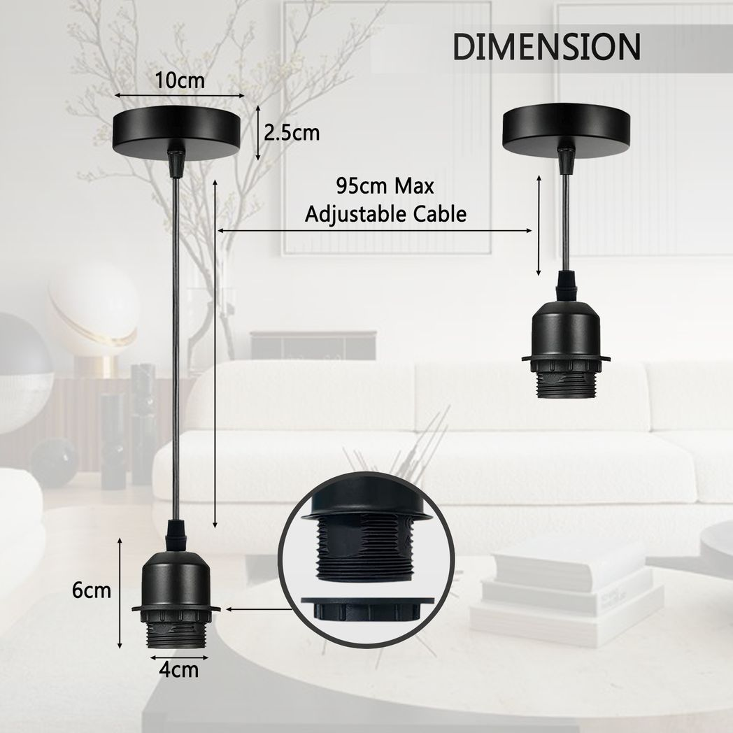 2 Pack Industrial Grey Pendant Light Fitting, Lampshade Holder Fitting Set With PVC Cable.