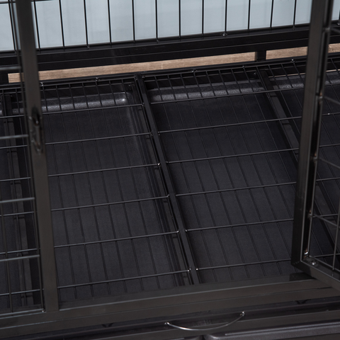Metal Kennel Cage with Wheels and Crate Tray for Pet Dog Large Black Pawhut