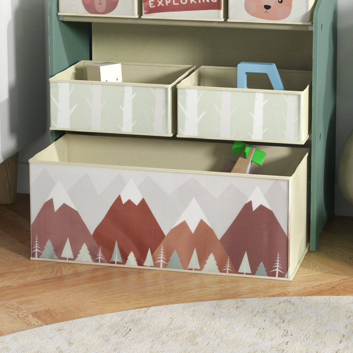 ZONEKIZ Kids Storage Units with 6 Boxes, Childrens Toy Storage Organiser, Green
