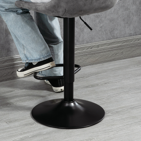 Set Of 2 Microfibre Retro Tub Bar Stools w/ Metal Frame Footrest Home Seat Grey