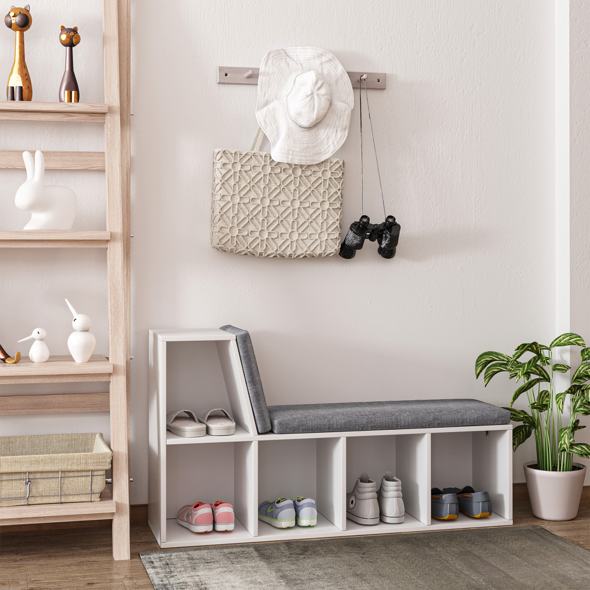 2 Tier Bookcase Modern Bookshelf w/ Removable Cushions for Home Office White