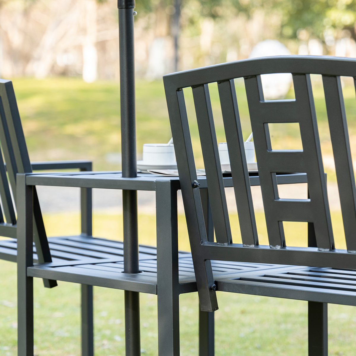 2 Seat Garden Chair Bench Loveseats w/Coffee Table Slatted Design Patio Yard