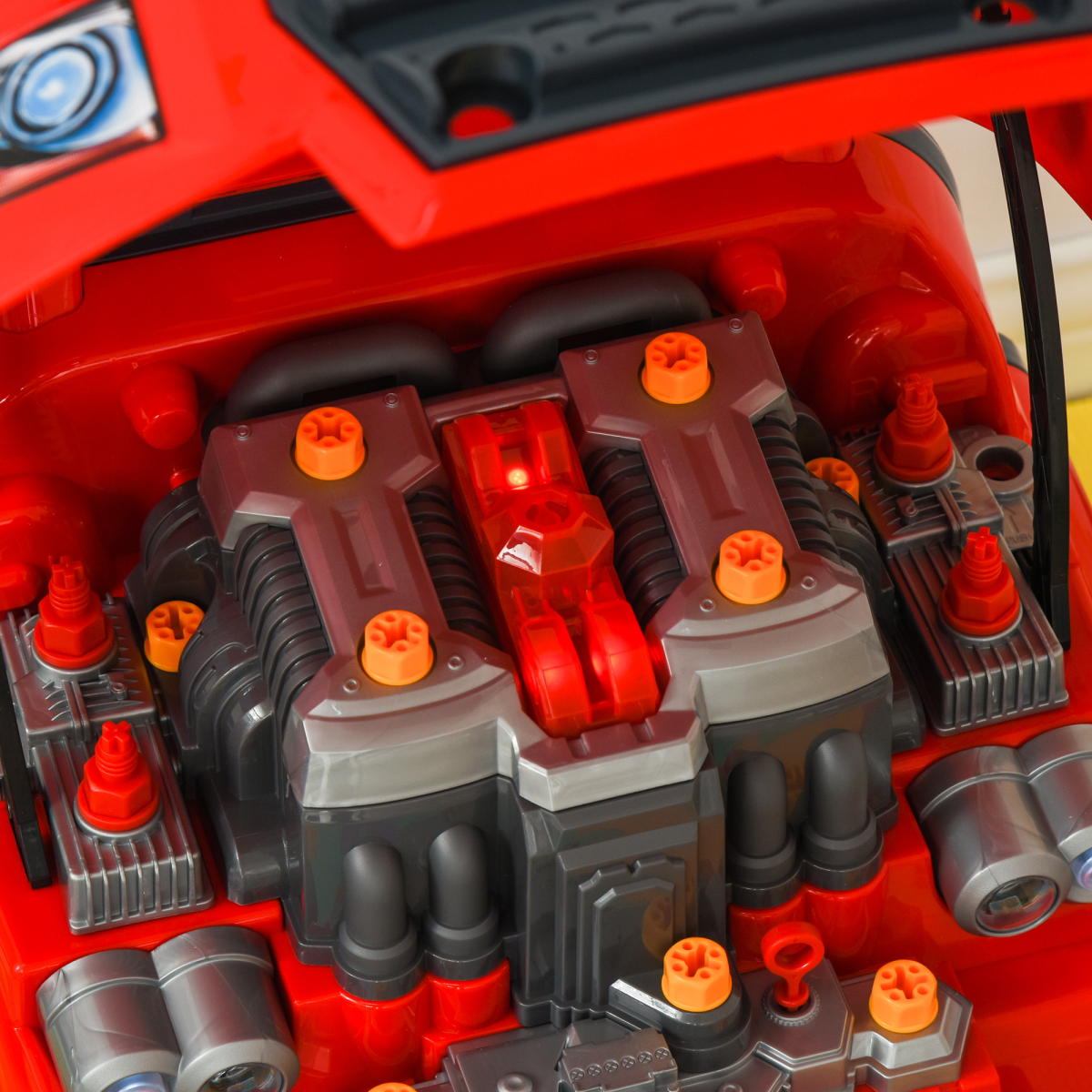 Kids Truck Engine Toy Set w/ Horn, Light, Car Key for 3-5 Years Old Red
