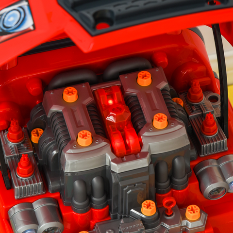 Kids Truck Engine Toy Set w/ Horn, Light, Car Key for 3-5 Years Old Red