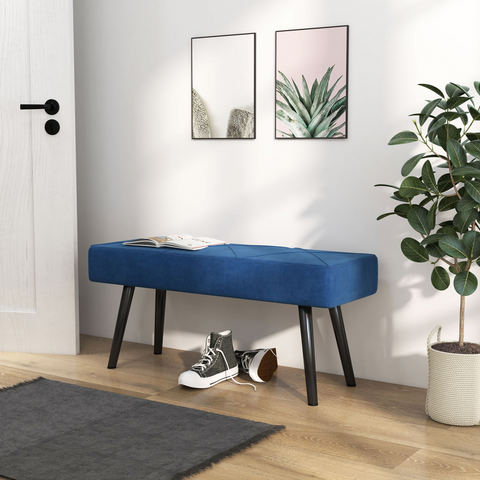 HOMCOM End of Bed Bench, Upholstered Hallway Bedroom with Steel Legs, Blue
