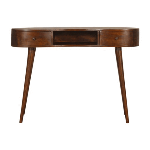 Artisan Furniture Solid Wood Chestnut Wave Writing Desk, 2 Drawers, 1 Shelf, Brown