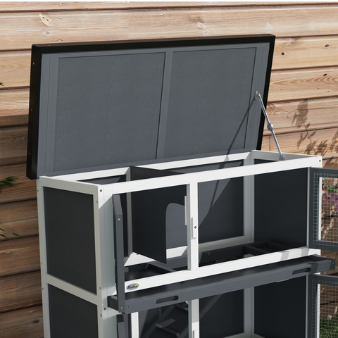 PawHut Double Decker Rabbit Hutch Bunny Cage Pet House Outdoor with Tray, Grey
