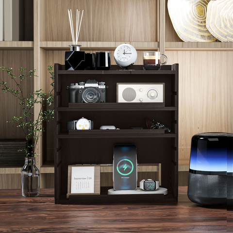 HOMCOM 4-Tier Desktop Organiser with Cable Management for Stationery Dark Brown