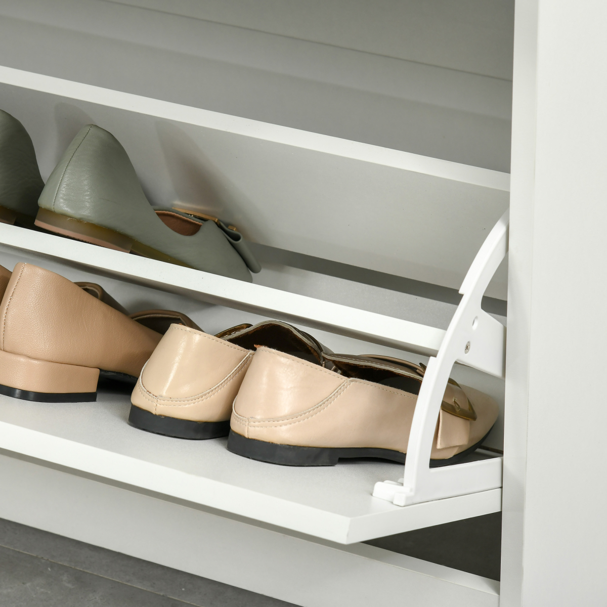Tipping Shoe Cabinet Hall Organizer  Flip Drawers for Entry 16 Pairs