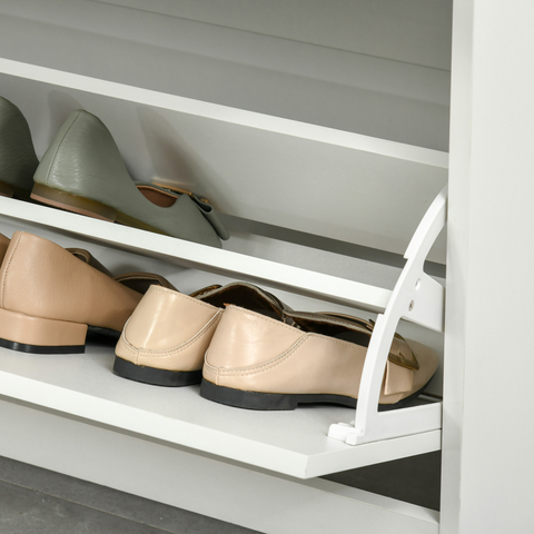 Tipping Shoe Cabinet Hall Organizer  Flip Drawers for Entry 16 Pairs