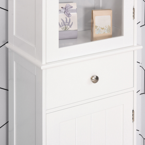 Bathroom Storage Cabinet with 3-tier Shelf Drawer Glass Door, Shelves, White