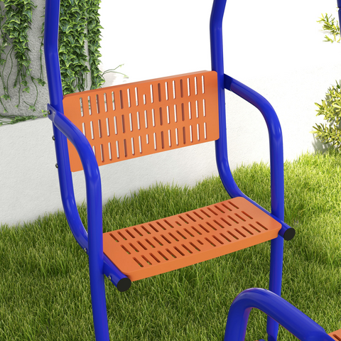 Outsunny 3 in 1 Metal Kids Swing Set with Swing, Glider, Rocking Chair, Orange