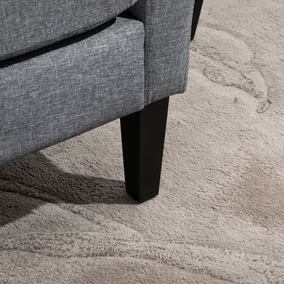 Linen Modern-Curved Armchair Accent Seat w/ Thick Cushion Wood Legs Grey