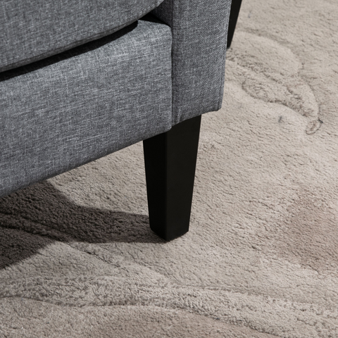 Linen Modern-Curved Armchair Accent Seat w/ Thick Cushion Wood Legs Grey