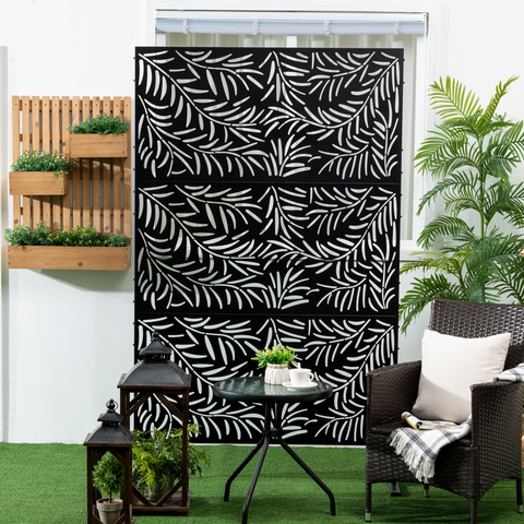 Outsunny 6.5FT Metal Outdoor Privacy Screen Panel with Stand and Ground Stakes