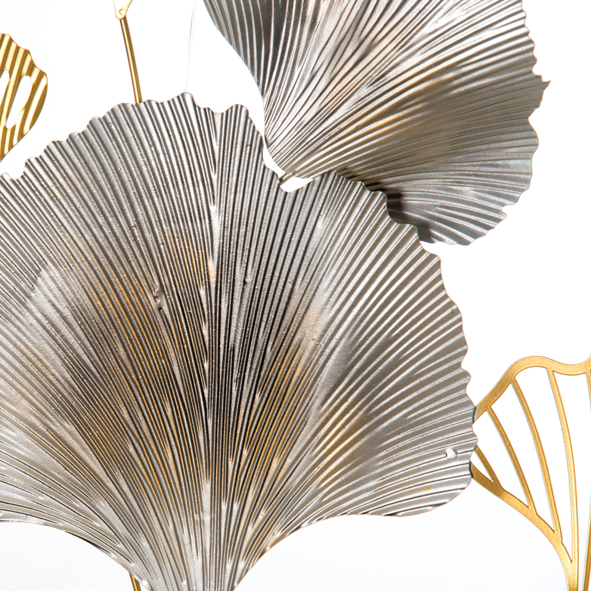 Minimalist Metal Wall Art Ginkgo Leaves Hanging Wall Sculpture, Gold