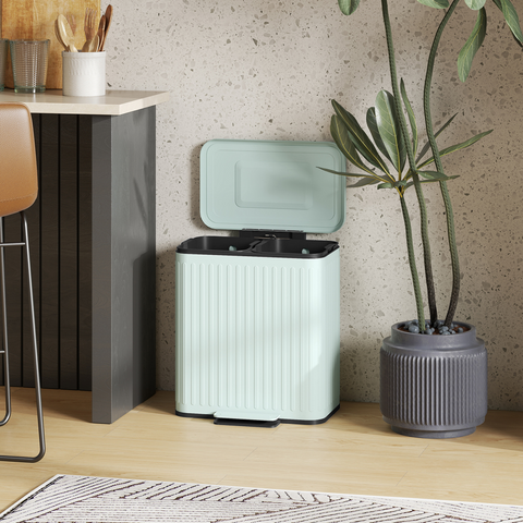HOMCOM 2 x 20L Double Rubbish Bin, Pedal Bin with Soft-Close Lid, Green