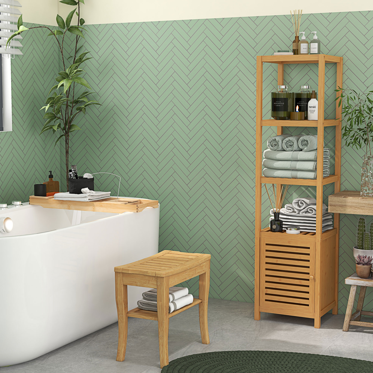 HOMCOM Extendable Bath Tub Bathroom Tray Bathtub Caddy Shelf Wine Holder Book