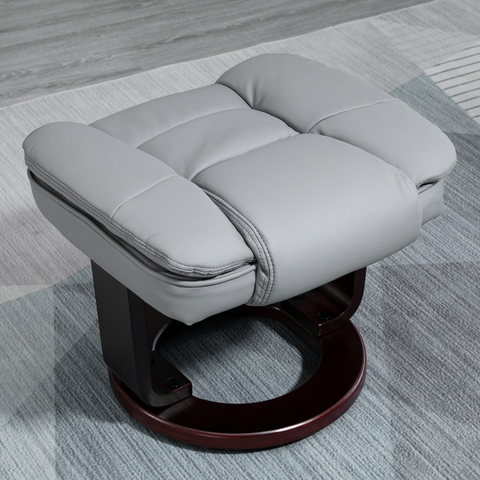 Swivel Manual Recliner and Footrest Set PU Lounge Chair Wood Base, Grey