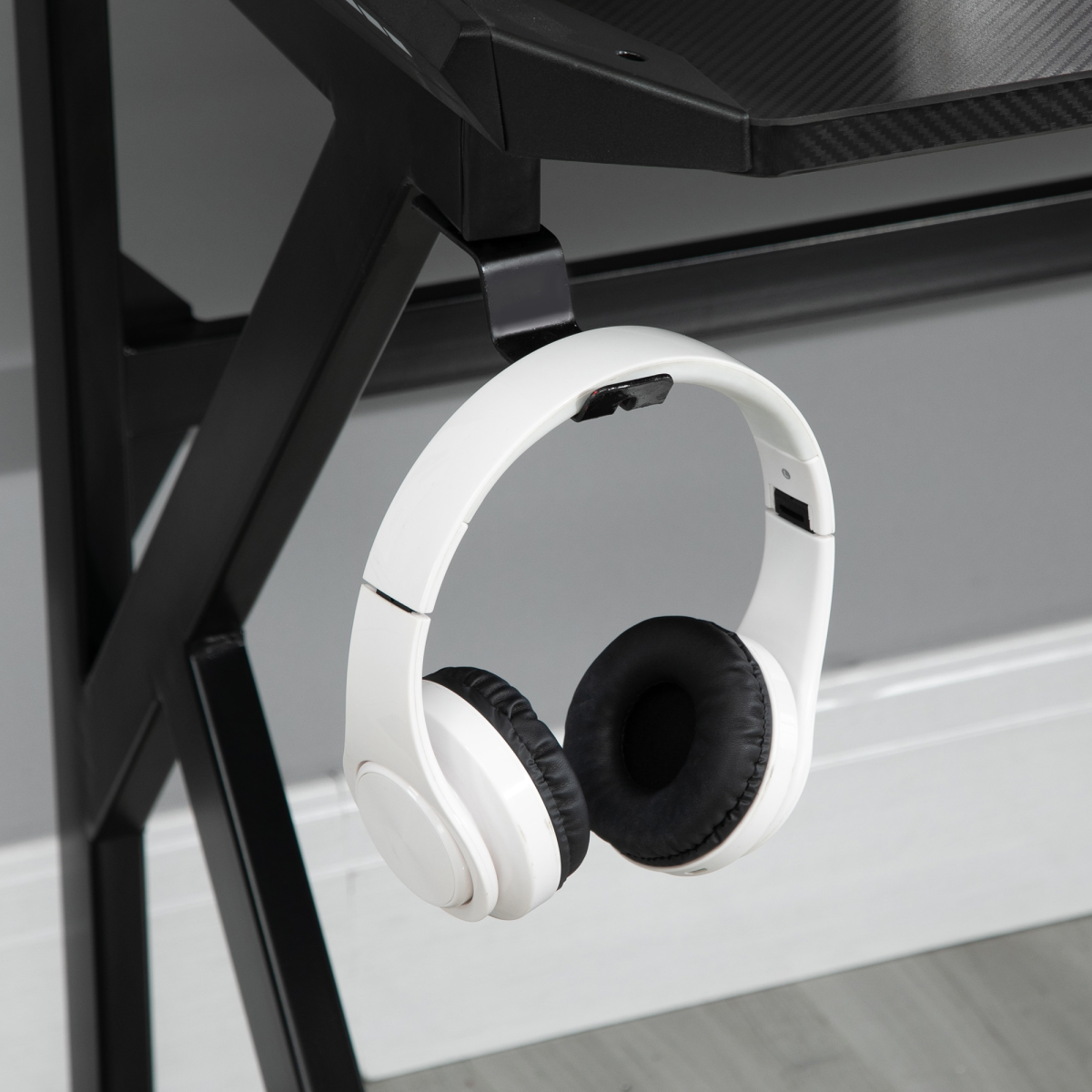 Spacious Gaming Desk Home Racing w/ Steel Frame Cup Headphone Holder Hook