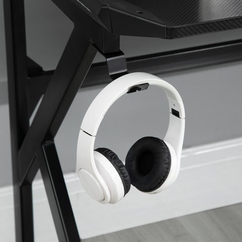 Spacious Gaming Desk Home Racing w/ Steel Frame Cup Headphone Holder Hook