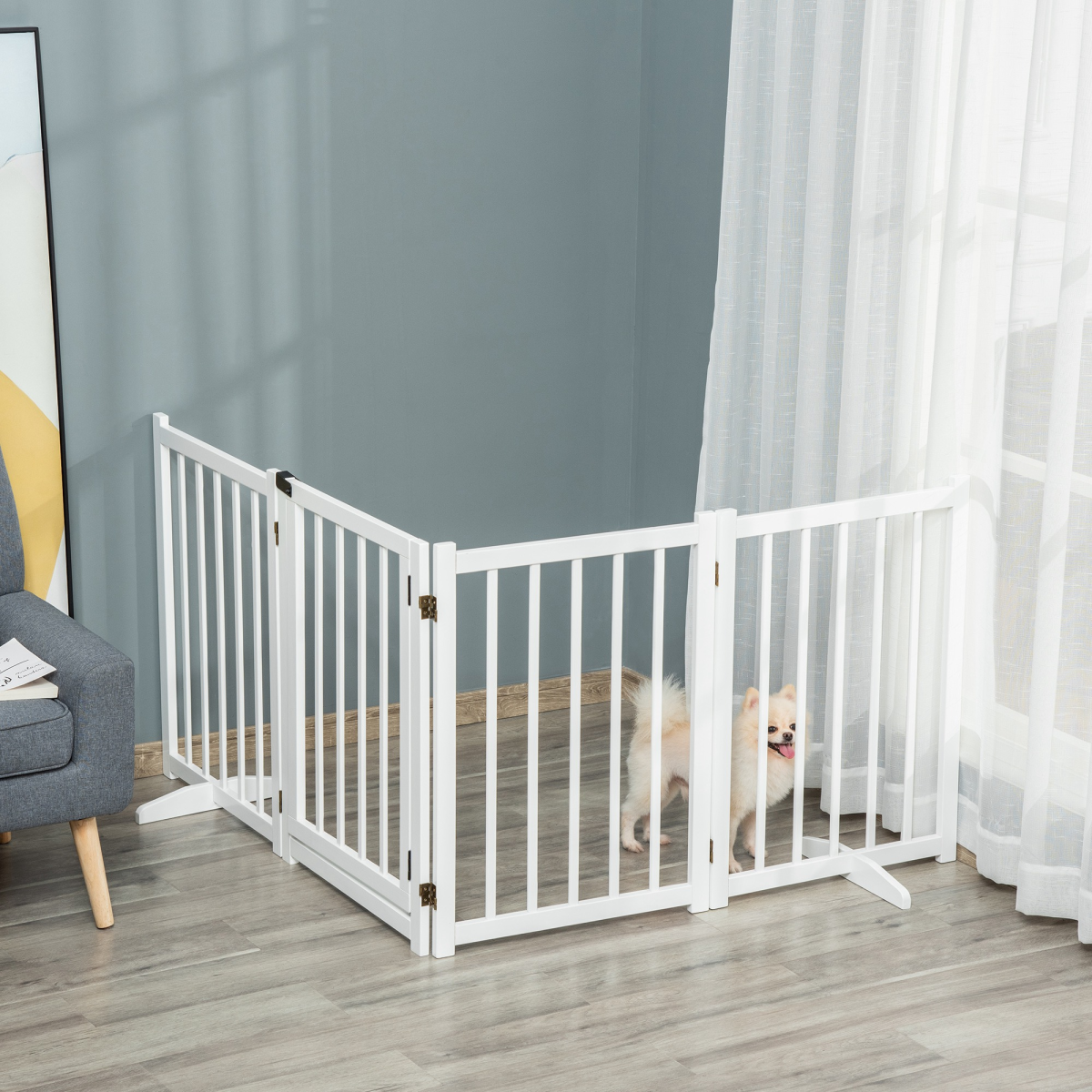 Freestanding Pet Gate w/ 2 Support Feet for Doorways Stairs White Pawhut