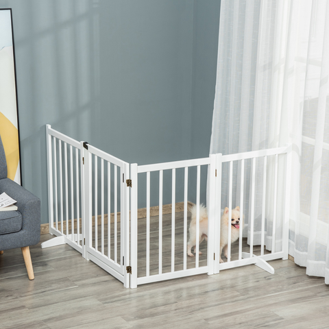 Freestanding Pet Gate w/ 2 Support Feet for Doorways Stairs White Pawhut