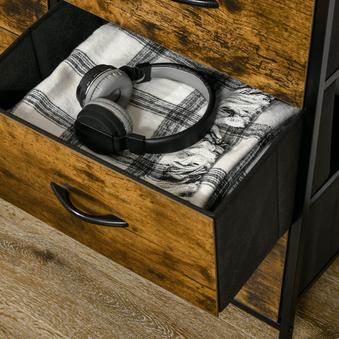 HOMCOM Bedroom Chest of Drawers with 5 Fabric Drawers, Open Shelf, Rustic Brown