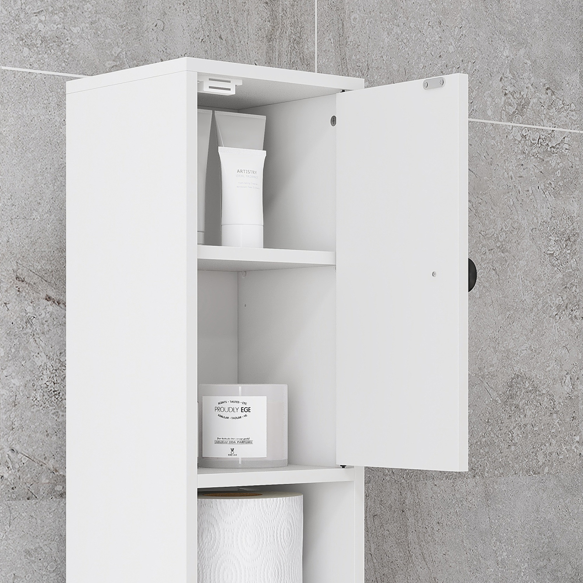 Kleankin Slim Bathroom Cabinet, Toilet Roll Storage w/ Open Shelves, White