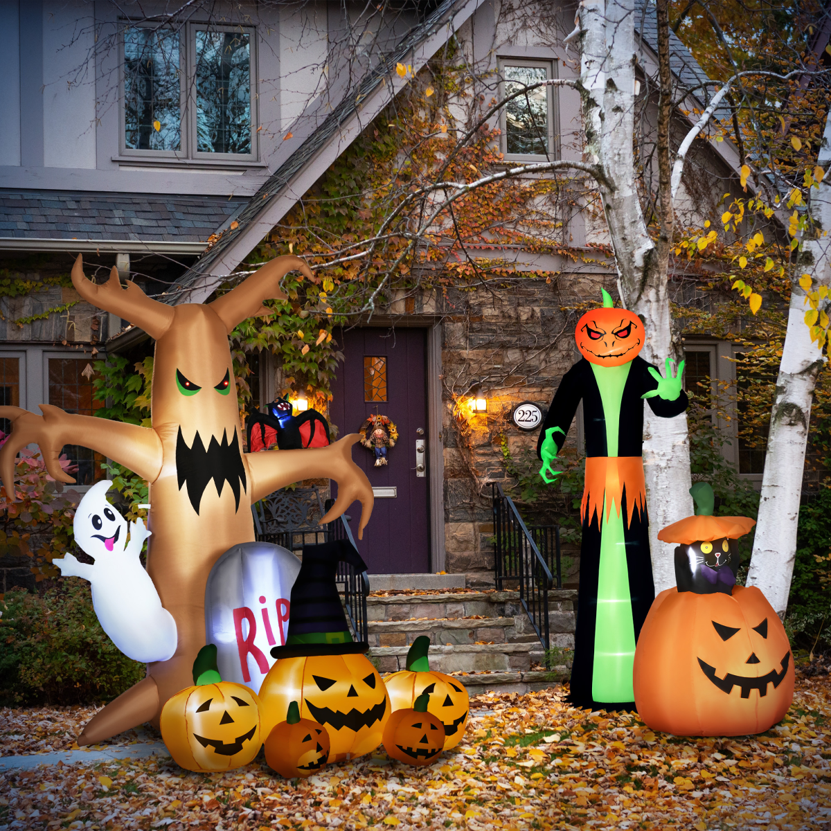 9FT Inflatable Halloween Pumpkin Ghost with Build-in LED Inflatable