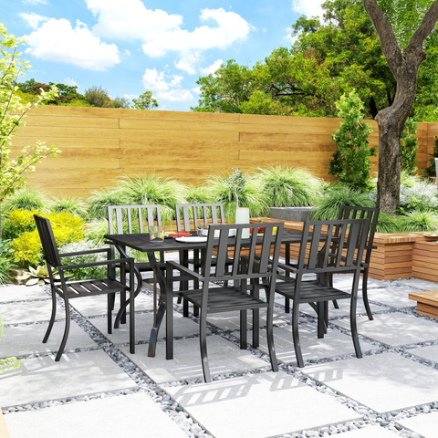 Outsunny 7 Pieces Patio Dining Set with Umbrella Hole, for Poolside, Garden