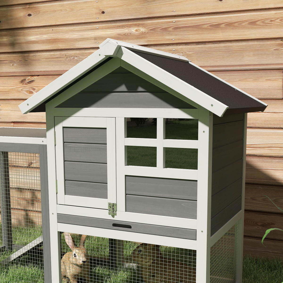 122cm Wooden Rabbit Hutch Bunny Cage Pet House with Tray Ladder Run Pawhut