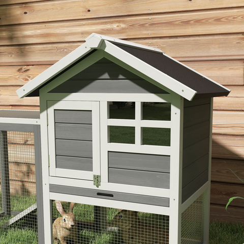 122cm Wooden Rabbit Hutch Bunny Cage Pet House with Tray Ladder Run Pawhut
