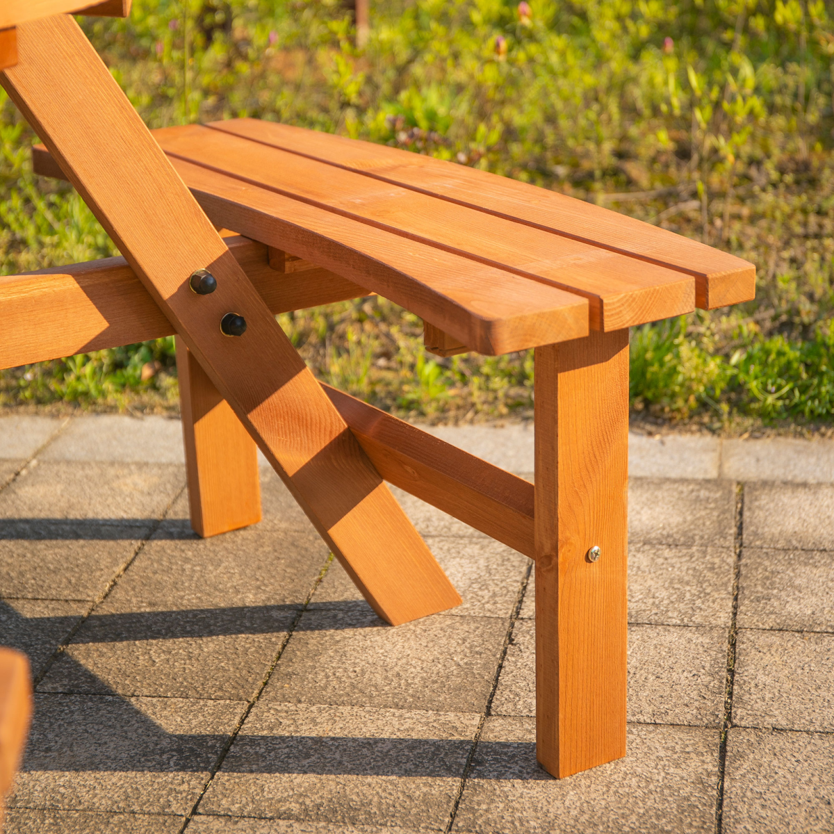 Outsunny Round Table W/3 Attached Benches-Fir Wood