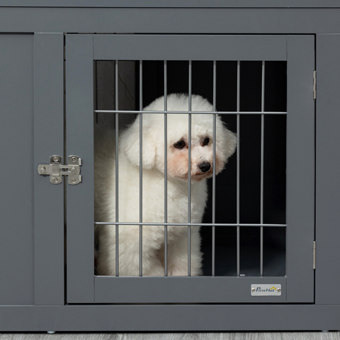 Furniture-Style Dog Crate Two Lockable Doors, for Small & Medium Dogs Pawhut