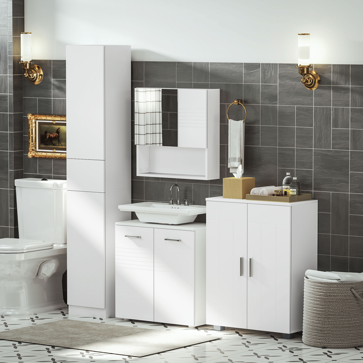 Storage Cabinet For Bathroom Bedroom Freestanding Door Cupboard&Shelves