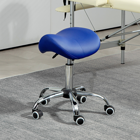 HOMCOM PU Leather Saddle Stool w/ Moulded Padded Seat Adjustable Height Blue