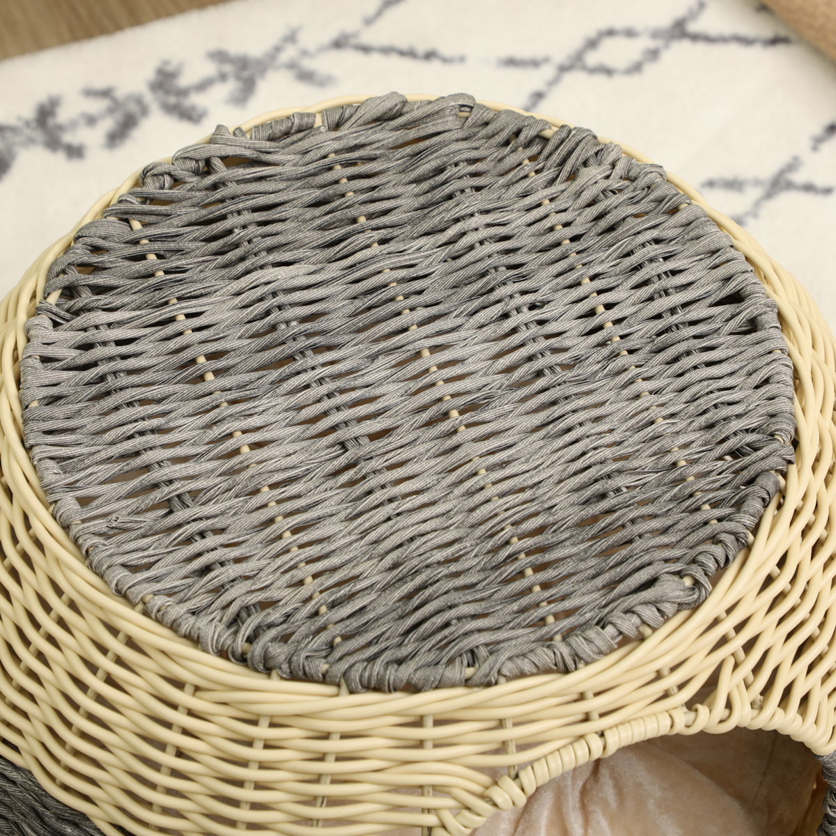 PawHut Wicker Cat House, Rattan Raised Cat Bed w/ Soft Cushion, 40 x 30cm