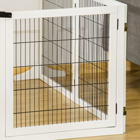 Freestanding Pet Dog Gate 6 Panel Foldable Wooden Playpen 432cm Long Pawhut