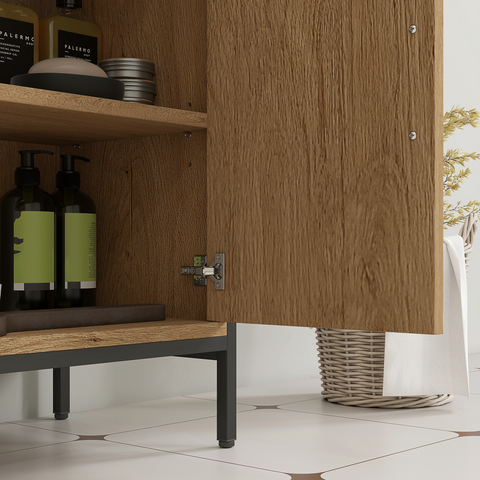 HOMCOM Under Sink Cabinet with Doors for Basin without or with Pedestal Oak