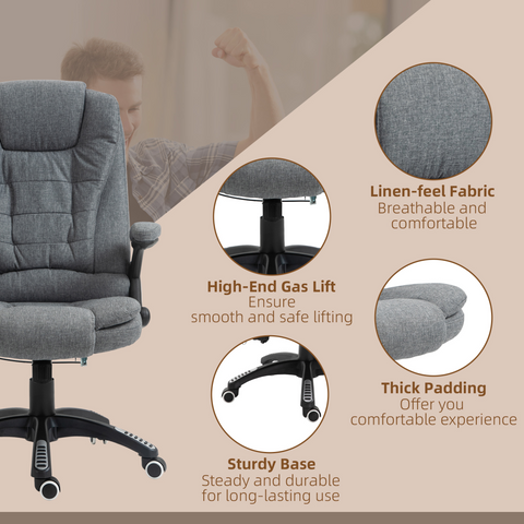 Executive Reclining Chair w/ Heating Massage Points Relaxing Headrest Grey
