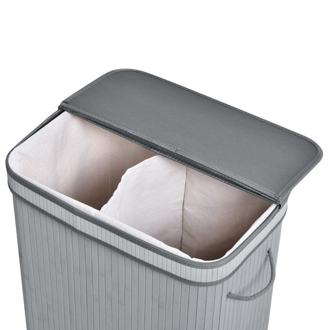 100L Flip Lid Bamboo Laundry Basket Grey