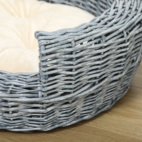 Elevated Dog Cat Couch Pet Basket Sofa Bed Wicker Willow Rattan Cushion Pawhut