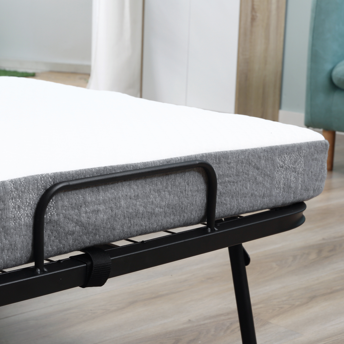 Folding Bed with 10cm Mattress, Portable Foldable Guest Bed Metal Frame
